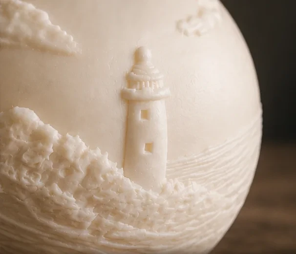 Approdo avorio, dettaglio del faro e degli scogli