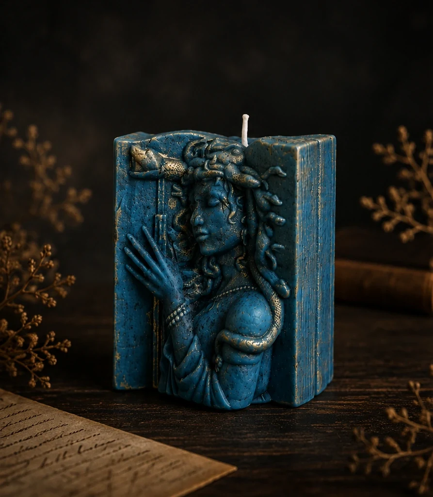 Pagine di pietra, candela artigianale decorativa a forma di libro — Nevia Art