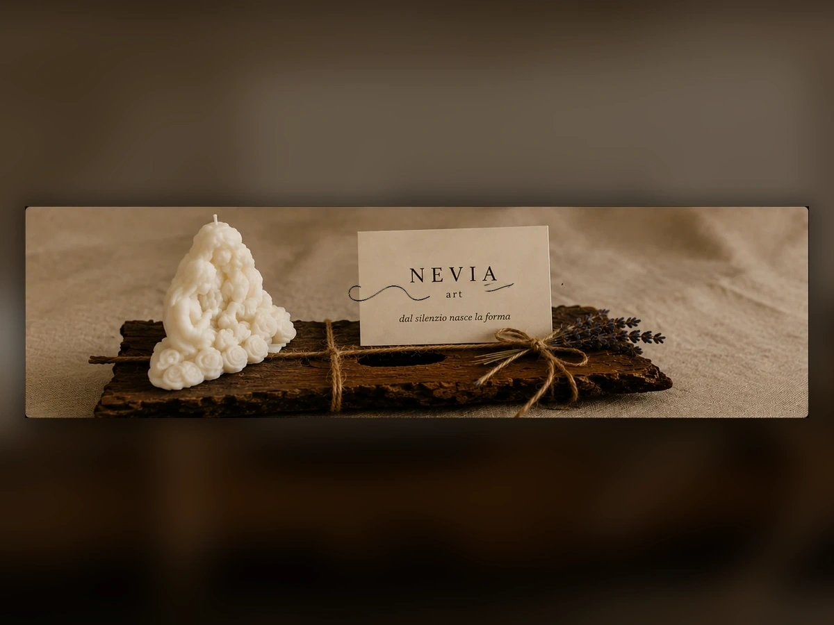 Rifugio, candela artigianale Nevia Art su base in vero legno